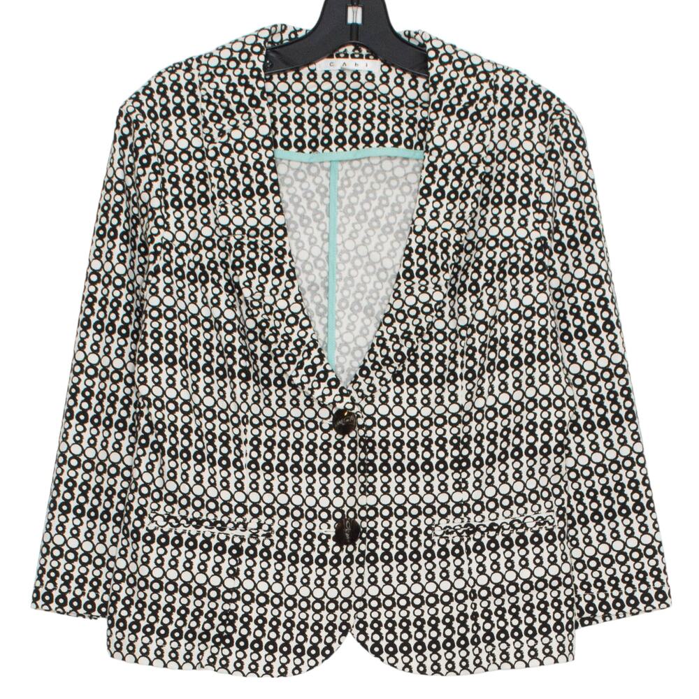 Cabi Womens Jacket Blazer Du Jour 3/4 Sleeve Circle Print Black White Size 6 MD